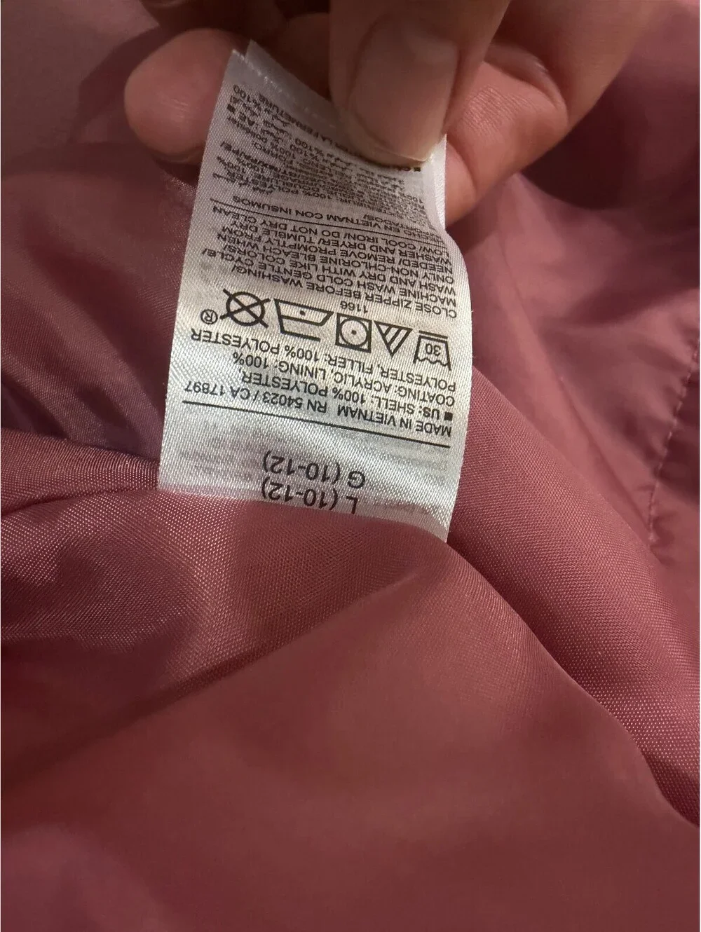 Old Navy Girls L 10-12 Pink Bomber Jacket Water Resistant Full Zip